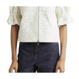 NEW CINQ A SEPT holly embroidered faux leather jacket in white